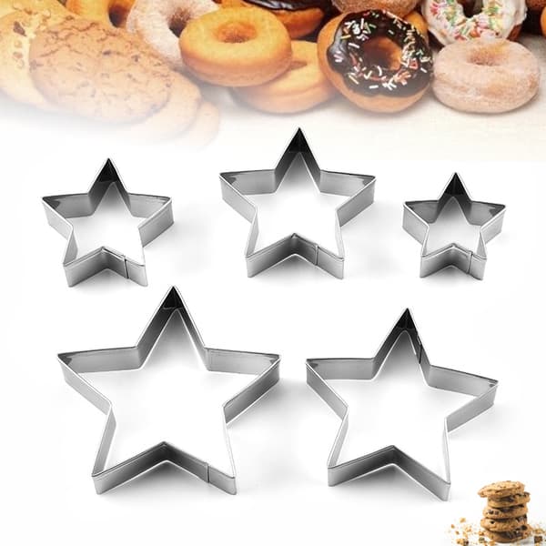 Stjerneforme Kagesæt - 5 stk. rustfrit stål femtakkede forme Fondant Kage Cookie Form Sæt Bageform - til 3D juletræ