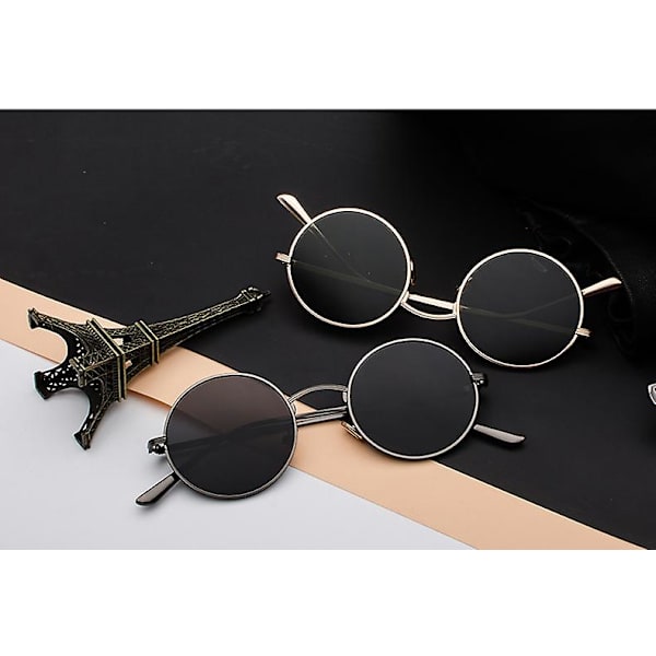 Kultakehykset mustilla ja harmailla glitterillä - klassiset polarisoidut aurinkolasit miehille ja naisille pyöreät retro vintage metallikehykset Lennon Unisex UV400-suojalla