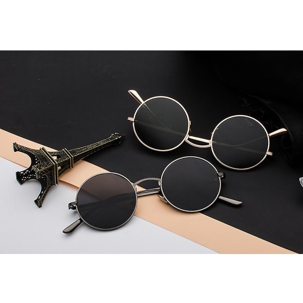 Mustat kehykset mustilla ja harmailla osilla - klassiset polarisoidut aurinkolasit miehille ja naisille, pyöreät retro vintage metallikehykset Lennon unisex UV400-suojalla
