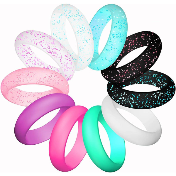 Bröllopsband i silikon för kvinnor, tunna och tåliga stapelbara elastiska band för kärlek, par, minnen och utomhusstilar - Set med 10 ringar, storlek 6