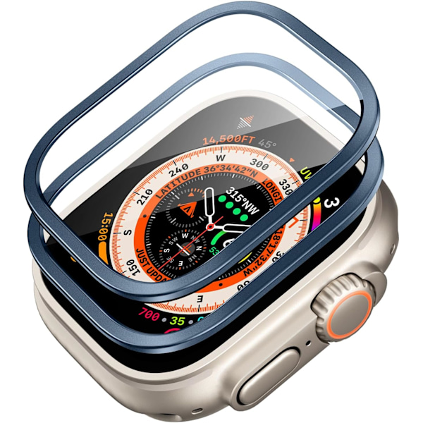 Skjermbeskytter for Apple Watch Ultra 2/1 (2023/2022, 49 mm), militærbeskyttelse, herdet glassbeskytter med rustfritt stål Dark Blue