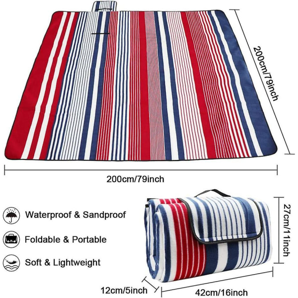 200x200cm Paksu Piknik-Alusta, Vedenpitävä Suuri Kannettava Fleecepintainen Ranta-Alusta Ulkoiluun, Leirintään, Grillaukseen Kesäksi