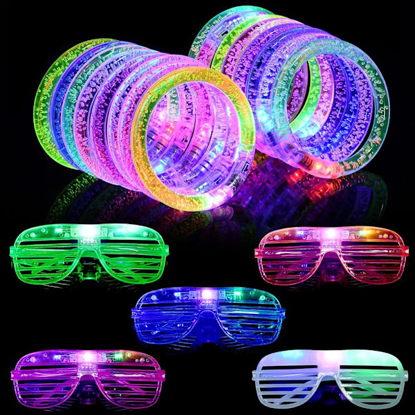 15 st LED-upplysta leksaker för fest, LED-armbandssats med LED-upplysta glasögon, Glow In The Dark-festtillbehör i bulk för barn och vuxna, Tacksa