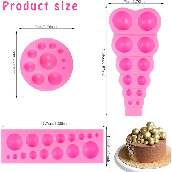 Diy 3d perle fondantform kugle perle halv kugle chokolade silikoneforme kage dekoration sukker slikkepind form (3stk)