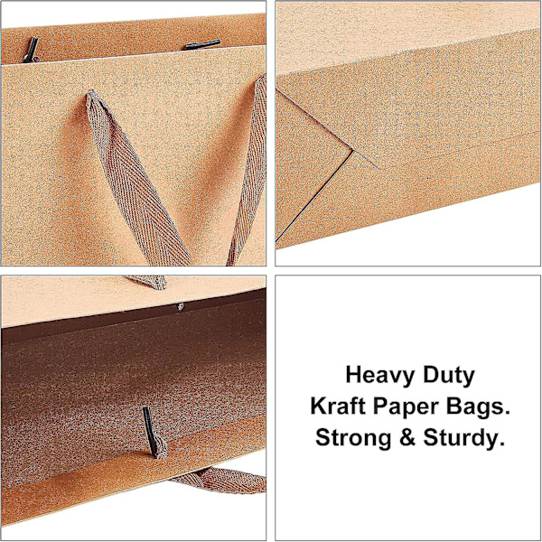 10 stk Papir Gaveposer, Kraft Gavepose Brun Store Papirposer Enkle Gave Handleposer Med Håndtak Til Morsdag Bryllup, Bursdag, Festgaver