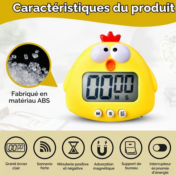 Kycklingformad kökstimer, digital timer i tecknad stil yellow