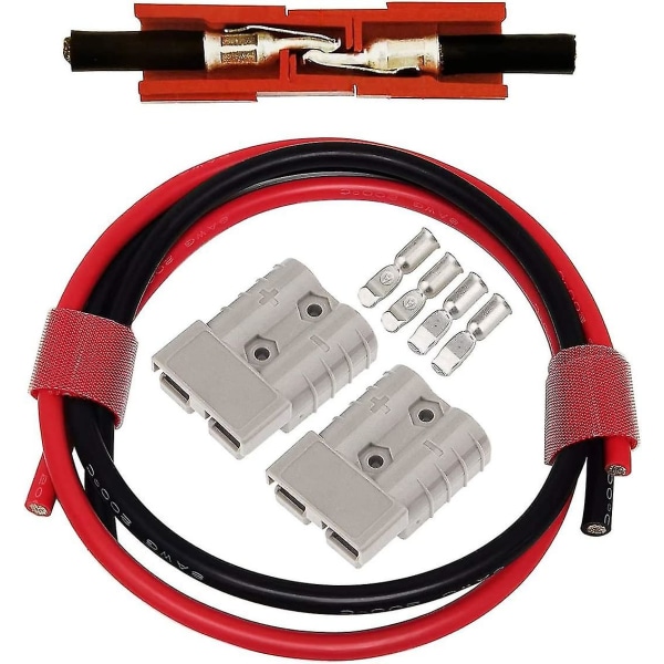 Batterikontakt 50a hurtigkoblingsplugg med 8awg elektrisk ledning (60 cm rød / 60 cm svart) for motorsykkelgaffeltrucker, medisinsk utstyr, andre enheter