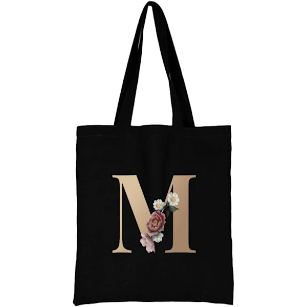 26 bokstäver tryckt canvas återanvändbara matkassar, hopfällbar casual resehandväska, axel strand tote väskor, shopper väska miljövänlig superstark tvättbar Gold M