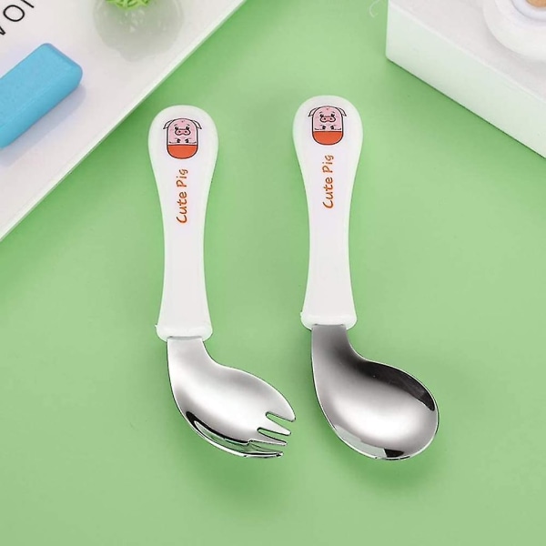 Kids Cutlery Set, Baby Spoon Fork Baby Tableware Set Curved Handle Training Spoons Forks For Baby Kids