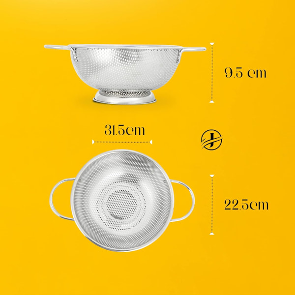 22,5 cm Mikroreikäinen Siivilä – Premium-Tasoinen Ruostumaton Teräs Suurilla Kahvoilla ja Pohjalla – Raskaankaltainen Siivilä Nuudeleille ja Pastalle, V Silver 22.5cm Colander