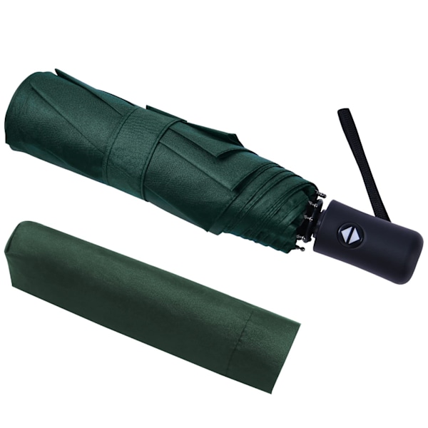 Paraply, foldeparaply, automatisk paraply med paraplypose, vindtæt rejseparaply, lille, bærbar, robust, let, mørkegrøn Dark green