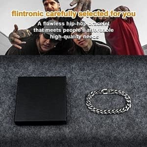 Herrarmband i Antik Kubansk Silver, Trendig Retro Titanstål Enkel Sexsidig Platt Denim Armband #1 Silver21CM