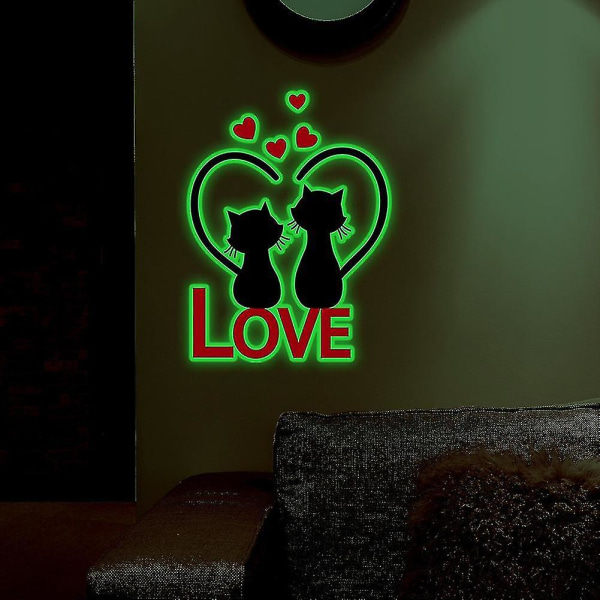 5kpl 3D valoisia sarjakuva Kitten Love -seinätarroja kodin sisustukseen