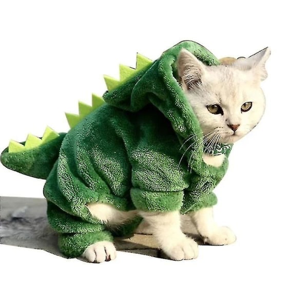 Kæledyr Kattetøj Hvalp Hund Kat Sjovt Dinosaur Kostume Vinter Varm Plys Kattefrakke Fleece Hoodies Sweater Lille Hund Killinge Tøj  M
