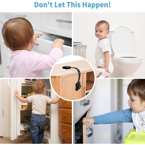 Babysikkerhetslås (forbedret), sett med 6 barne-/babyskaplåselåser, for skuff, kjøleskap (svart, ikke nødvendig med verktøy)