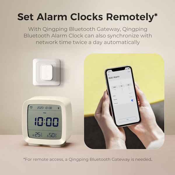 Bluetooth-väckarklocka, App-styrd Digital Smartklocka med Datum, Tid, Temperatur, Luftfuktighet, Snooze-funktion, 16 Alarm och 8 Ringsignaler White