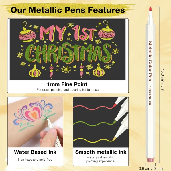 Metalliske Penne Metallic Markerpenne til Scrapbooking, 20 Metallic Malingspenne til Sort Papir Strømper Fyldning Kortfremstilling, Kunst & Håndværk Forbrugsvarer Gli 20 20