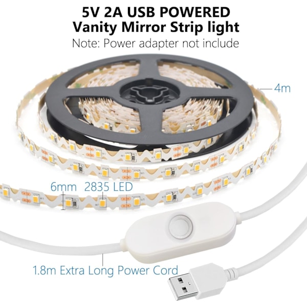 LED-belysning för sminkbord, Zigzag 4m flexibel LED-remsa (spegel ingår ej)