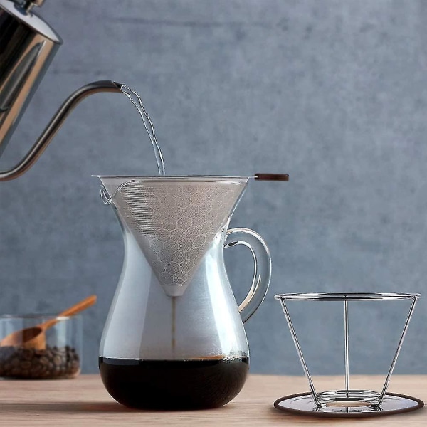 304 Rostfritt Stål Hög Precision Kaffe Filter Återanvändbar Dubbel Nät Rostfritt Stål Och Silikonhandtag A
