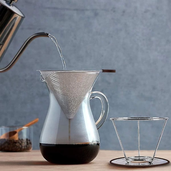 304 Rustfrit Stål Høj Præcision Kaffe Filter Genanvendelig Dobbelt Mesh Rustfrit Stål Og Silikone Håndtag A
