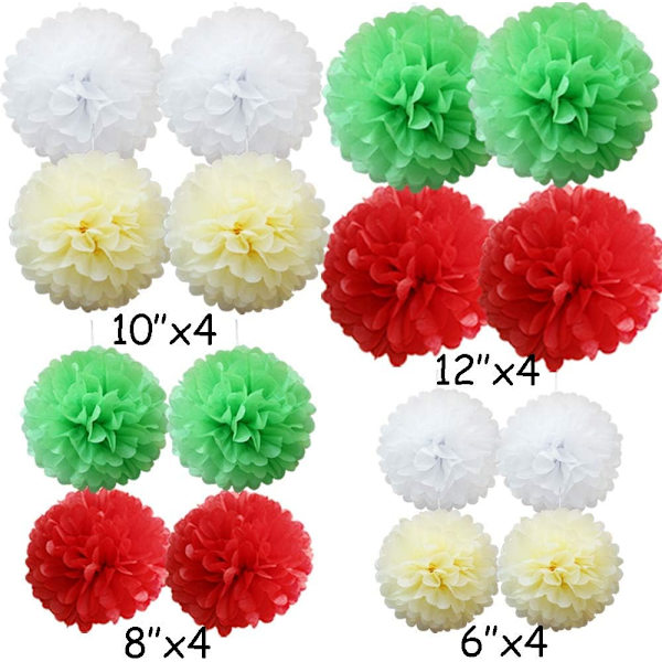 16 st Mixade Vävpapperspompoms Pom Poms Blomma Handgjorda Bröllopsfestdekorationer Bollar,  Nyans Christmas Shade