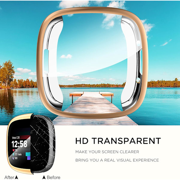 Diruite 4-pakning deksel for Fitbit Versa 4/Sense 2 skjermbeskytter, HD støtsikker myk TPU full beskyttelse skjermbeskytter deksel for Fitbit Versa Black+Silver+Rose Gold+Clear