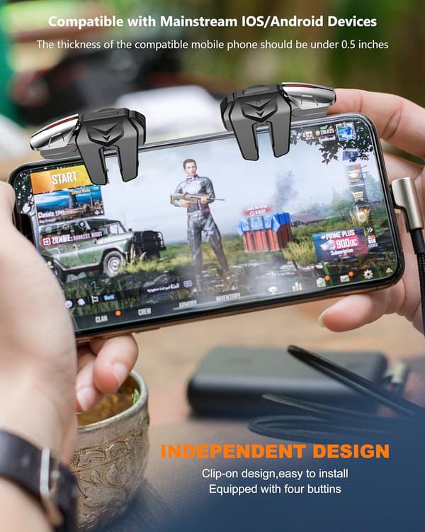 Mobiltelefoncontroller til Android og iPhone, 6 Trigger Game Controller kompatibel med PUBG Mobile/Knives Out/Call of Duty Mobile, telefonudløsere