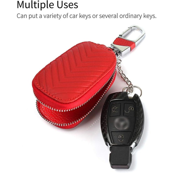 Auton avaimen case, kannettava avainnipun case ja minikolikkotasku, metallikoukku ja vetoketju, auton avaimen cover - A - punainen
