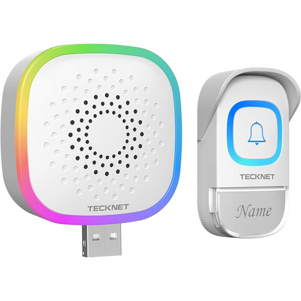 Trådløs Dørklokke, Batteridrevet Dørklokke med RGB-lys, IP66 Vandafvisende USB Mini Trådløs Dørklokke Sæt, 400M Trådløs Rækkevidde, 60 Klokkeslag & Plug inBlack Plug inBlack