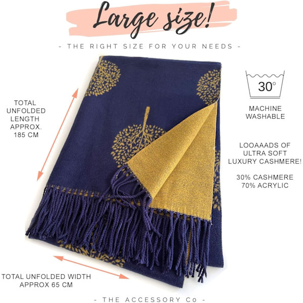 K Cashmere Tree Life Pläd-Sjal - Vändbar Sjal Kvinnor Pashmina Sjal, Vinter Sjal Kvinnor, Stor Wrap, Varm Sjal, Livets Träd Tryck Dam Sjal