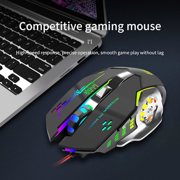 6 knappers mekanisk gaming mus usb kablet lysende lys mus 3200dpi justerbar