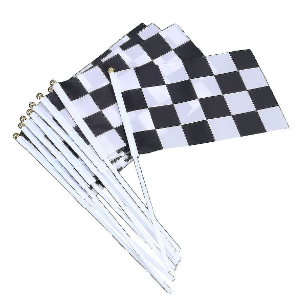 50 st Svart och vit Rutig Hand Flag Racing Polyester Flaggor