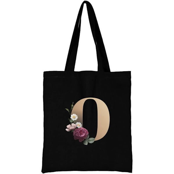 26 bokstäver tryckt canvas återanvändbara matkassar, hopfällbar casual resehandväska, axel strand tote väskor, shopper väska miljövänlig superstark tvättbar Gold O