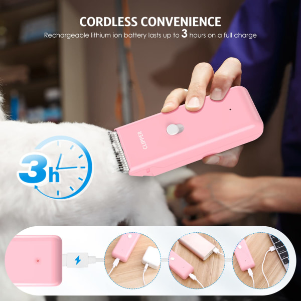 Hundefrisør Sæt Genopladelig Professionel Hundefrisør (Pink)