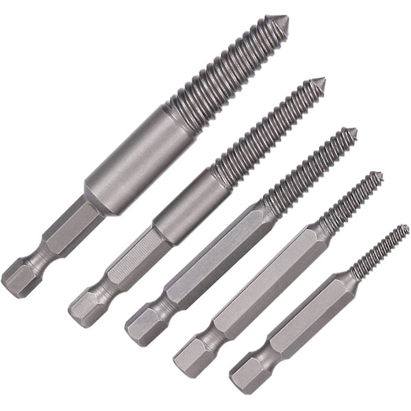 5 stk Skruebor Bits Stud Fjerning Verktøy Broken Skrue Ekstraktor Hex Skaft Skadet Fine Tenner Bolt Fjerning Verktøy