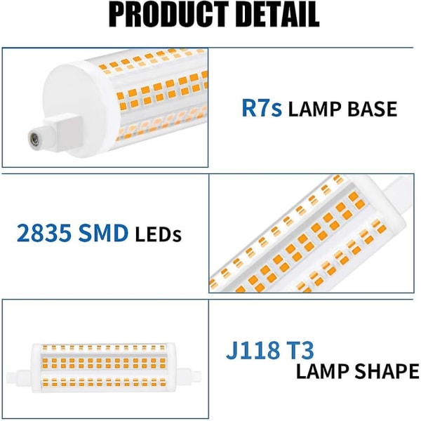 20w 118mm R7s Dimbar LED-lampa J118 Dagsljus 4000k 2200lm Spotlight med dubbla ändar motsvarande 200w halogenlampa för hem, vardagsrum, balkong, varm
