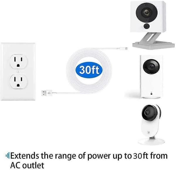 Förlängningskabel för säkerhetskamera 9 meter Micro USB-strömkabel för Wyze Cam Blink Utomhus Stabil Laddning
