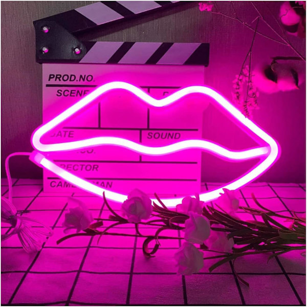 Neonrosa Läpp Neonljus Neon LED Läppar Ljus Rosa Neon Skyltar Batteri/USB-Drivna Läppar Neon Skyltar Neonljus Rosa för Vägg Rosa Neonljus Apink