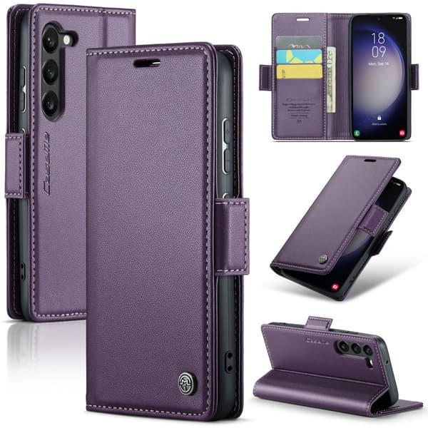 Slimmat plånboksfodral, RFID-skydd, Samsung Galaxy S24, Lila