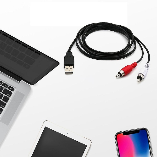 Bærbar USB A hann til 2x RCA phono hann AV-kabel TV Aux lyd-videoadapter USB til 2rca videokabelledning PC-bunt 1 Onleny