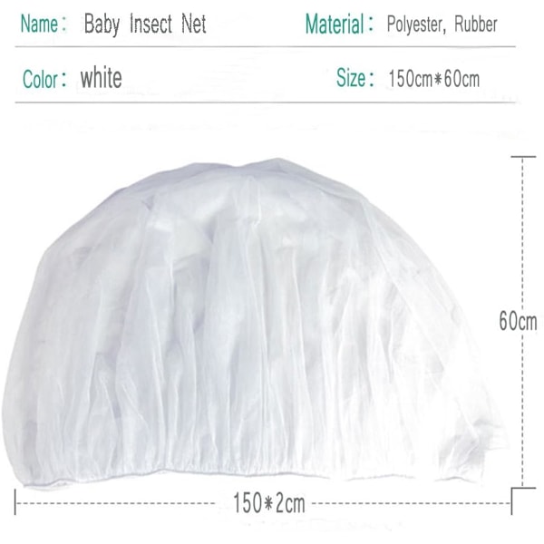 Barnevognsnet, Universal Mygge Insektnet Beskyttelsescover til Klapvogn barnevogn lift seng klapvogn vugge kurv jogger Rejseseng White 1 Count (Pack of 1)