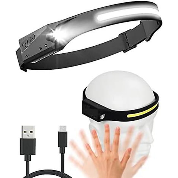 Huvudlampa - 270 graders sensor pannlampa, LED-huvudlampa med bred vy, handsfree ficklampa för löpning, vandring, vattentät