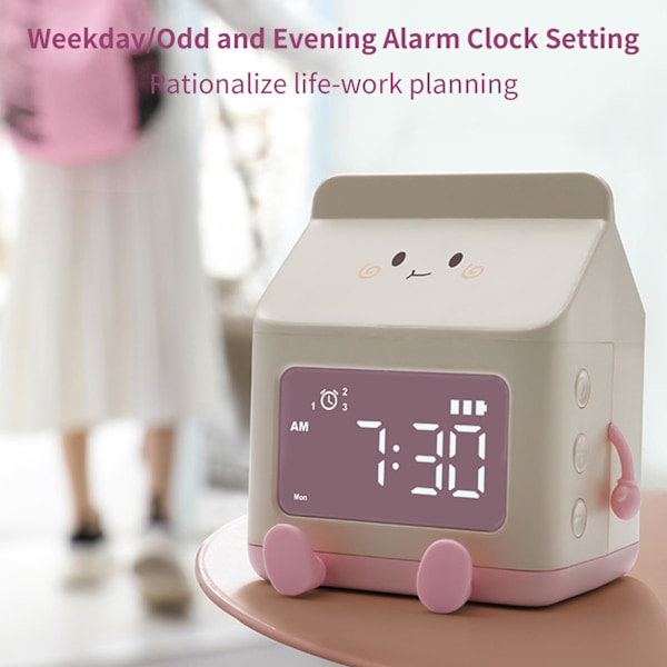 Drömsk Mjölkförpackningsformad Väckarklocka: Unik design, mångsidiga funktioner, vakna upp till söta stunder i livet! pink