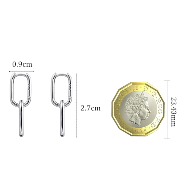 925 Sterling-hopeasta valmistetut kaksoisrenkaat, ovaalinmuotoiset Huggie-korvakorut naisille, hopeiset Hypoallergenic-korvakorut herkille korville, neliönmuotoiset ketjukorvakorut Silver