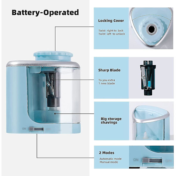 Elektrisk Snabb Blyertsvässare Batteridriven För Nr 2/ed Blyertspennor (6-8 Mm),