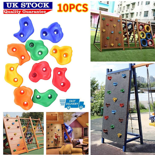 10 st Klippstenar för Barn - Klätterstenar för Utomhusväggar - Grepp & Håll - UK