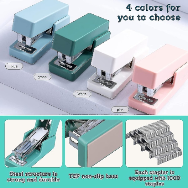 4 delar Små häftapparater Minihäftapparat med häftklamrar Diverse färg Liten häftapparat med häftklamrar Färgglad liten häftapparat Söt bärbar häftapparat Brevpapper av