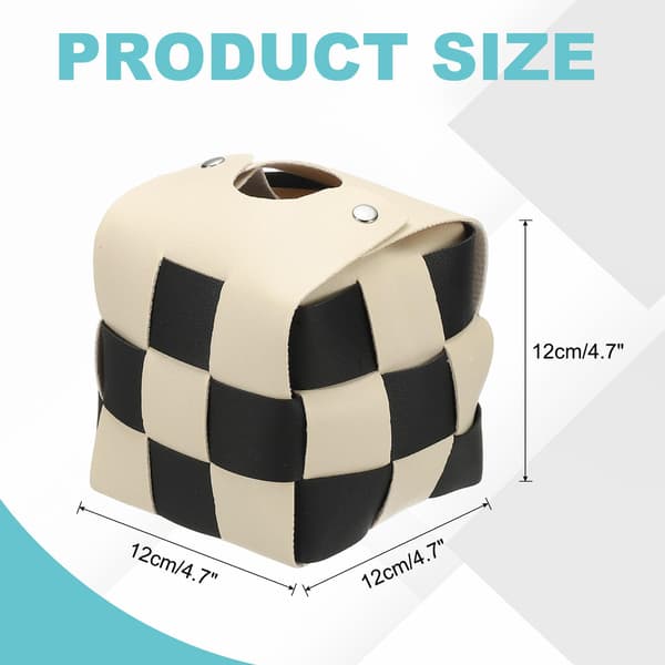 Fyrkantigt tissueboxskydd i konstläder, 11,9 cm, beige (tissuehållare för sovrummets sminkbord)