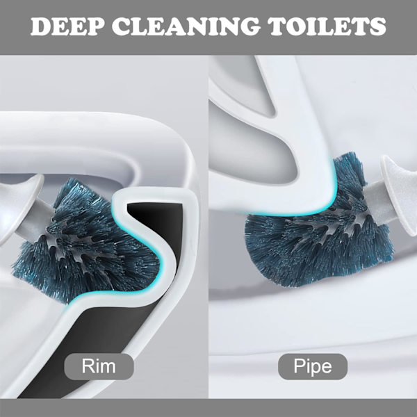 Toalettborste, Funnydin 2-pack Toalettborstar & Hållare, Toalettborste Set för Enkel Rengöring - Enkel att Montera, Droppfri, Toalettstädare Borste Grey & White 2P Toilet Brushes