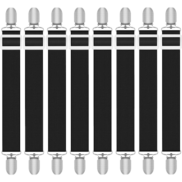 Lakenklyper, 8 stk. Justerbare Lakenstropper, Elastiske Lakenstropper med Klyper for Sengetøy black 8